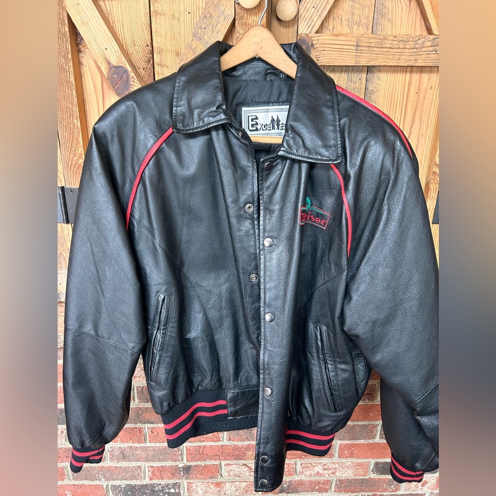 VTG 90’s Budweiser Chameleon Embroidered Black Leather Men’s bomber retro jacket